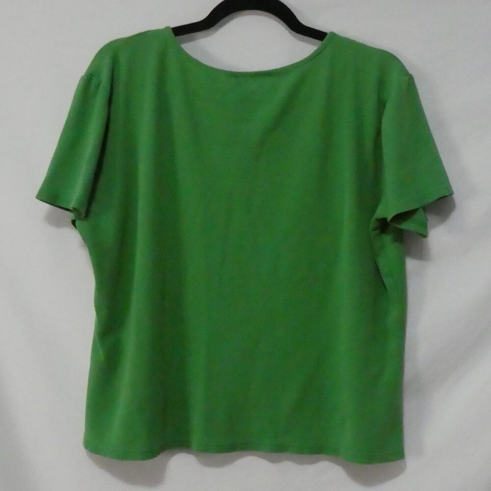 TALBOTS  Bright Green Square Neck Short Sleeve Cotton Tee - P2P 22" - Picture 2 of 13